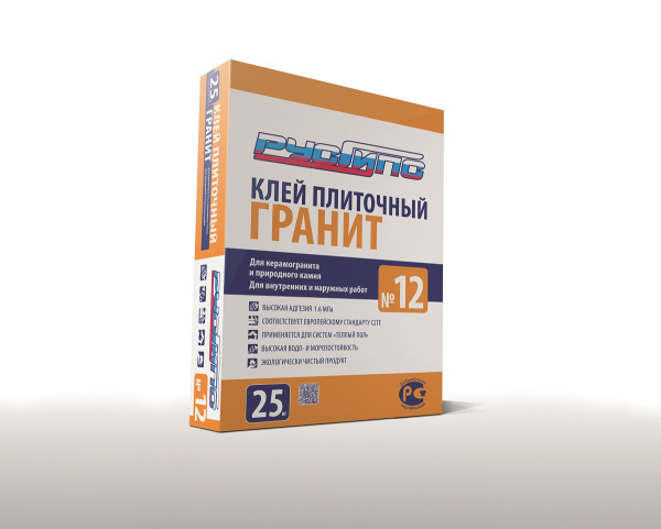 РУСГИПС №12 Клей для керамогранита и природного камня для внутренних и наружных работ ГРАНИТ 25/56